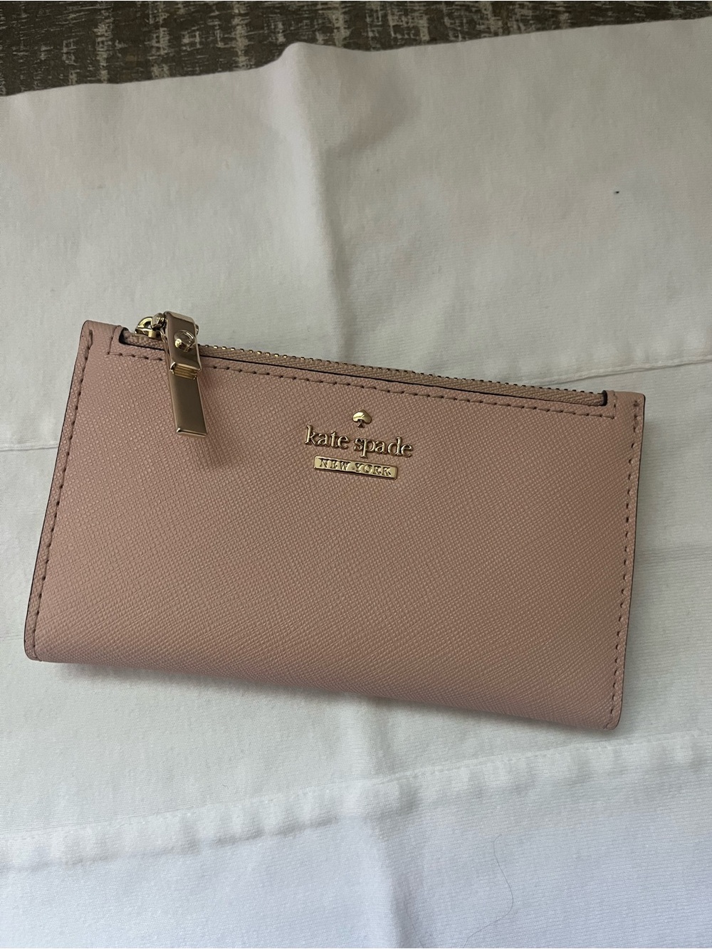 kate spade Rose Blush Saffiano Zip Card Wallet with Gold Hardware